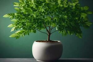 AI generated a vase with a plant in it on a table. AI-Generated photo