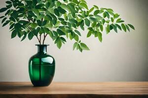 AI generated a vase with a plant in it on a table. AI-Generated photo
