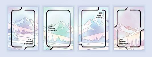 gradient background cover with line art style mountain views, with the addition of an attractive simple frame vector