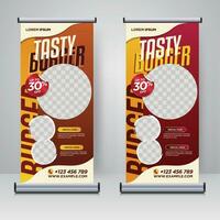 Food and Restaurant roll up banner design template vector