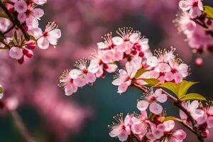 AI generated pink flowers on a tree branch. AI-Generated photo