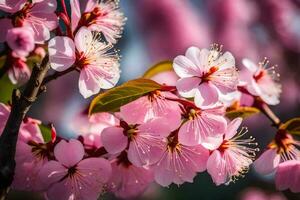 ai generado rosado Cereza flores son floreciente en el primavera. generado por ai foto