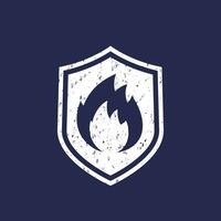 Fire protection icon, shield and flame vector sign with texture photo