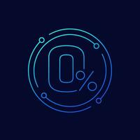 zero percent icon, linear design vector