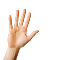 ai gegenereerd expressief hand- bereiken uit met palm omhoog geïsoleerd Aan transparant achtergrond png