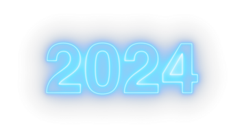 ai generiert Blau Neon- farbig 2024 auf ein transparent Hintergrund. 2024 Nummer Symbol. glücklich Neu Jahr. Neon- Stil png