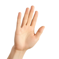 ai gegenereerd expressief hand- bereiken uit met palm omhoog geïsoleerd Aan transparant achtergrond png