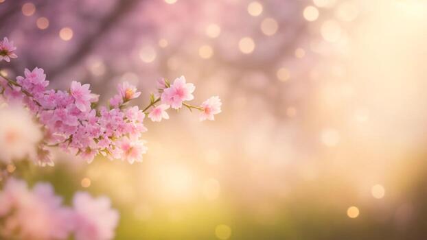 ai generado Cereza florecer en primavera hora con bokeh antecedentes. Copiar espacio foto