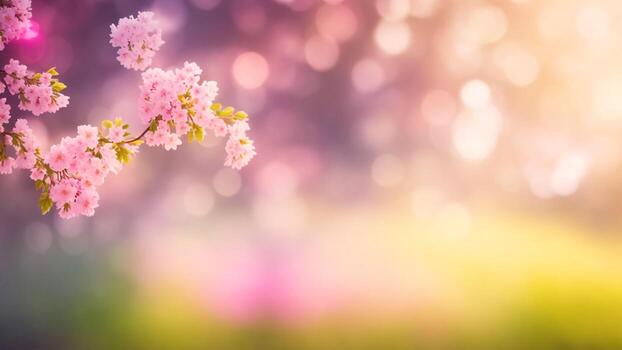 ai generado cierne rama de sakura en un borroso antecedentes con Bokeh. Copiar espacio foto