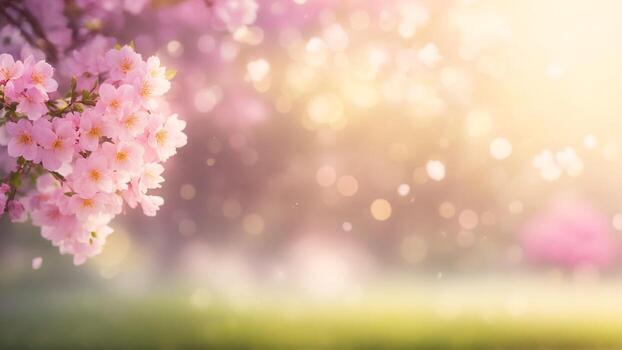 ai generado Cereza florecer primavera antecedentes con bokeh luces y Copiar espacio foto