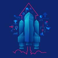 concept of start up project or business strategy, graphic of low poly rocket with business element vector