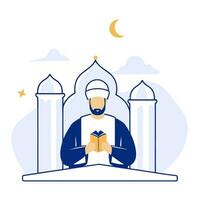 Muslim priest with a book, Ramadan vector illustration.