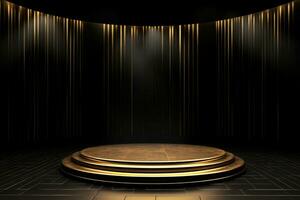 AI generated Abstract luxury dark gold platform podium for product presentation photo