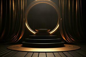 AI generated Abstract luxury dark gold platform podium for product presentation photo