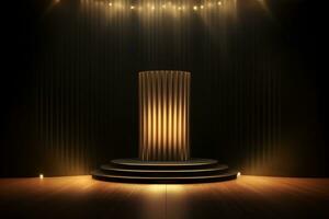 AI generated Abstract luxury dark gold platform podium for product presentation photo