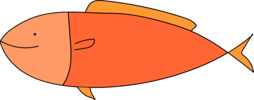 Cute fish doodle illustration, Transparent background. png