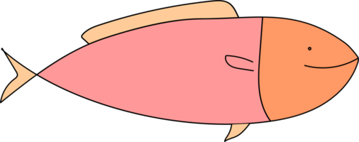 Cute fish doodle illustration, Transparent background. png