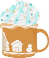 Christmas mug with drink illustration on transparent background. png