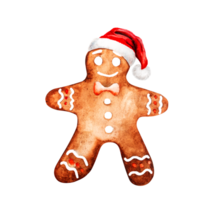 waterverf illustratie van peperkoek Mens in de kerstman hoed, voedsel voor winter vakantie. png