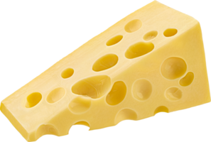 Swiss cheese triangle, piece of Emmental with holes isolated png