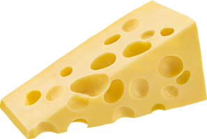 Swiss cheese triangle, piece of Emmental with holes isolated png