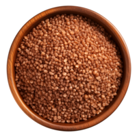 AI Generated Buckwheat in wooden bowl isolated, top view png