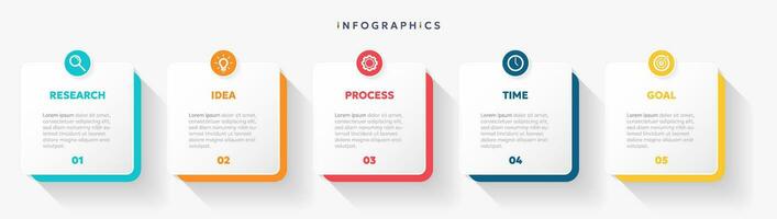 Modern business infographic template with 5 options or step icons. vector