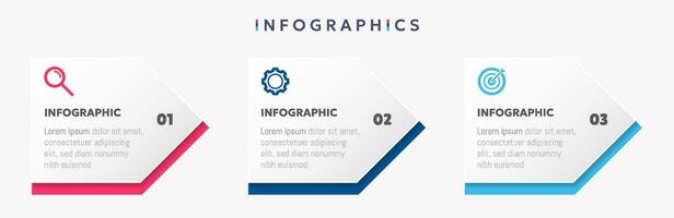 Modern business infographic template with arrows and 3 options or step icons. vector