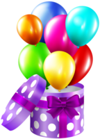verjaardag doos PNG transparant met ballonnen