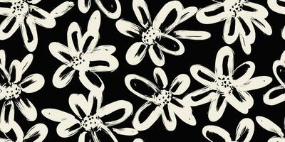 Flower seamless background. Minimalistic abstract floral pattern. Modern print in black and white background. Ideal for textile design, wallpaper, covers, cards, invitations and posters. vector