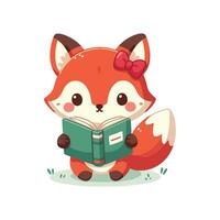 AI generated cute fox reading book vector