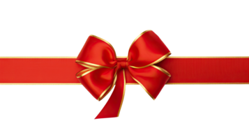 AI generated Red ribbon and bow with gold isolated on a transparent background. png