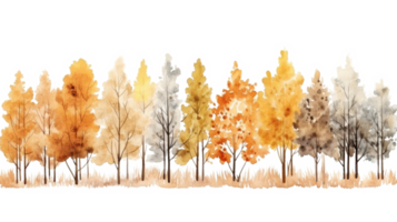 AI generated Autumn trees watercolor horizontal banner isolated on a transparent background. png