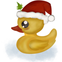 cute yellow duck with big eyes and Christmas hat png