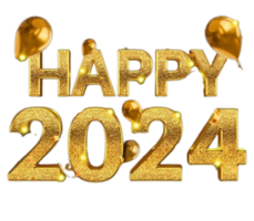 HD Happy 2024 Gold-With-Balloon-Confetti-PNG-png---Free-PNG-Images png