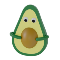 3d rendered cute avocado with eyes and hands png