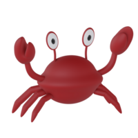 3d rendido desenho animado vermelho caranguejo com dois olhos ícone isolado png