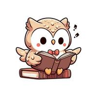 AI generated cute owl reading book vector