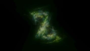 Multicolored energy loop glowing green cosmic magic smoke dust futuristic bright background video