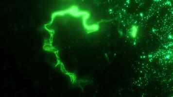 Glowing green fire energy abstract heart made of particles and light for valentines day festive abstract background video