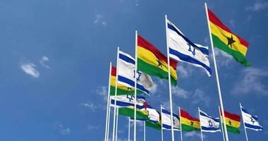 Ghana and Israel Flags Waving Together in the Sky, Seamless Loop in Wind, Space on Left Side for Design or Information, 3D Rendering video