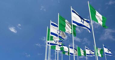 Nigeria and Israel Flags Waving Together in the Sky, Seamless Loop in Wind, Space on Left Side for Design or Information, 3D Rendering video