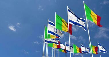 Mali and Israel Flags Waving Together in the Sky, Seamless Loop in Wind, Space on Left Side for Design or Information, 3D Rendering video
