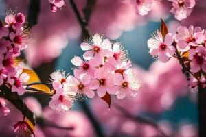 ai generado rosado Cereza flores son floreciente en el primavera. generado por ai foto