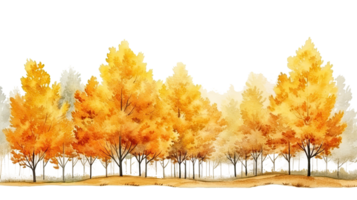 AI generated Autumn trees watercolor horizontal banner isolated on a transparent background. png