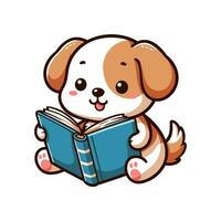 AI generated cute dog reading book vector