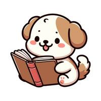 AI generated cute dog reading book vector
