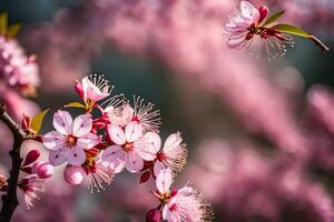 AI generated pink flowers are blooming on a tree. AI-Generated photo