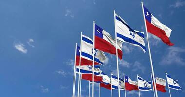 Chile and Israel Flags Waving Together in the Sky, Seamless Loop in Wind, Space on Left Side for Design or Information, 3D Rendering video