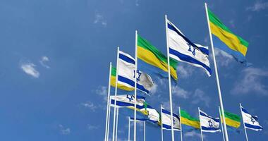 Gabon and Israel Flags Waving Together in the Sky, Seamless Loop in Wind, Space on Left Side for Design or Information, 3D Rendering video